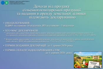 Деклараційна кампанія 2026: Доходи від продажу сільськогосподарської продукції та надання в оренду земельної ділянки підлягають декларуванню 