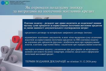 Листівка "Як отримати податкову знижку за витратами на іпотечний житловий кредит"