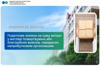 Податкова знижка на суму понесених витрат у вигляді пожертвувань або благодійних внесків, переданих неприбутковим організаціям