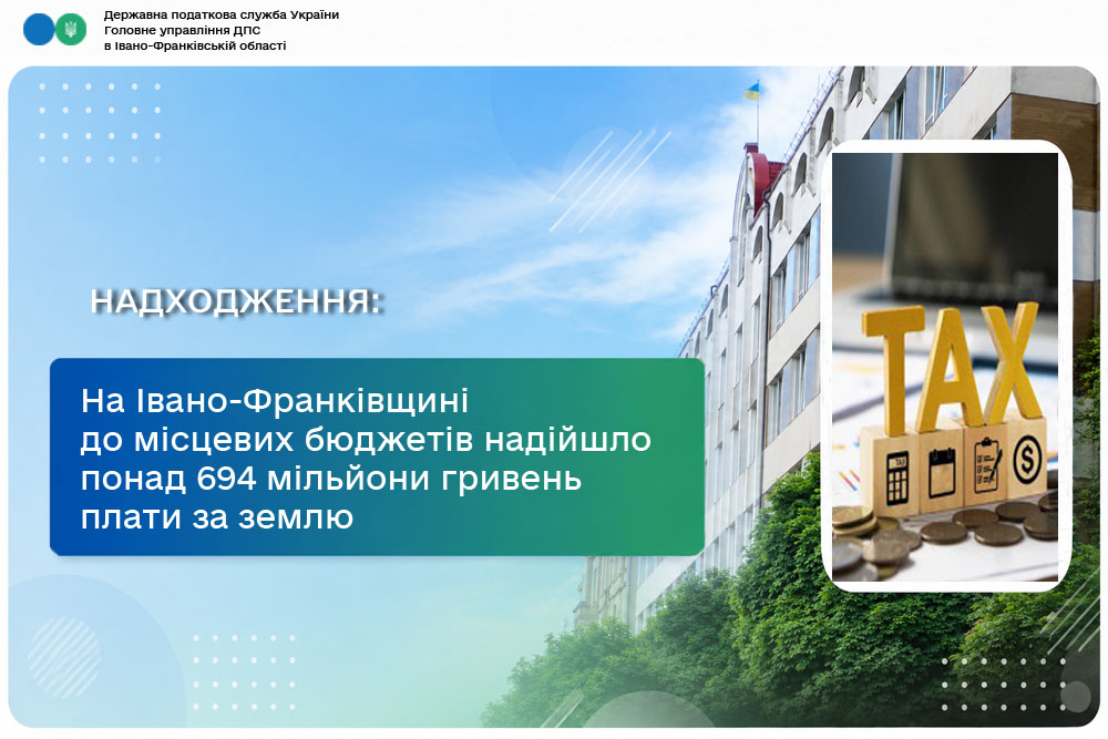 До місцевих бюджетів Івано-Франківщини надійшло понад 694 мільйони гривень плати за землю