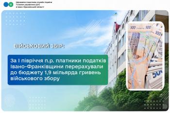 За I півріччя п.р. платники податків Івано-Франківщини перерахували до бюджету 1,9 мільярда гривень військового збору