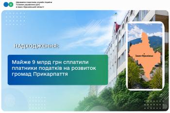 Майже 9 мільярдів гривень сплатили на розвиток громад Прикарпаття платники податків