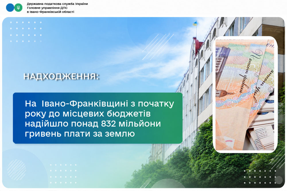 На Івано-Франківщині з початку року до місцевих бюджетів надійшло понад 832 мільйони гривень плати за землю