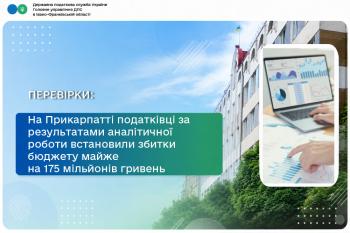 На Прикарпатті податківці за результатами аналітичної роботи встановили збитки бюджету майже на 175 мільйонів гривень