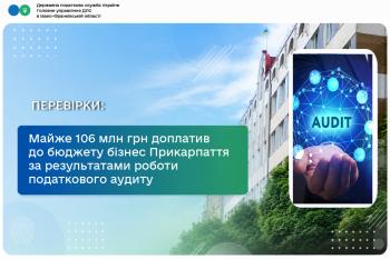 Майже 106 мільйонів гривень доплатив до бюджету бізнес Прикарпаття за результатами роботи податкового аудиту